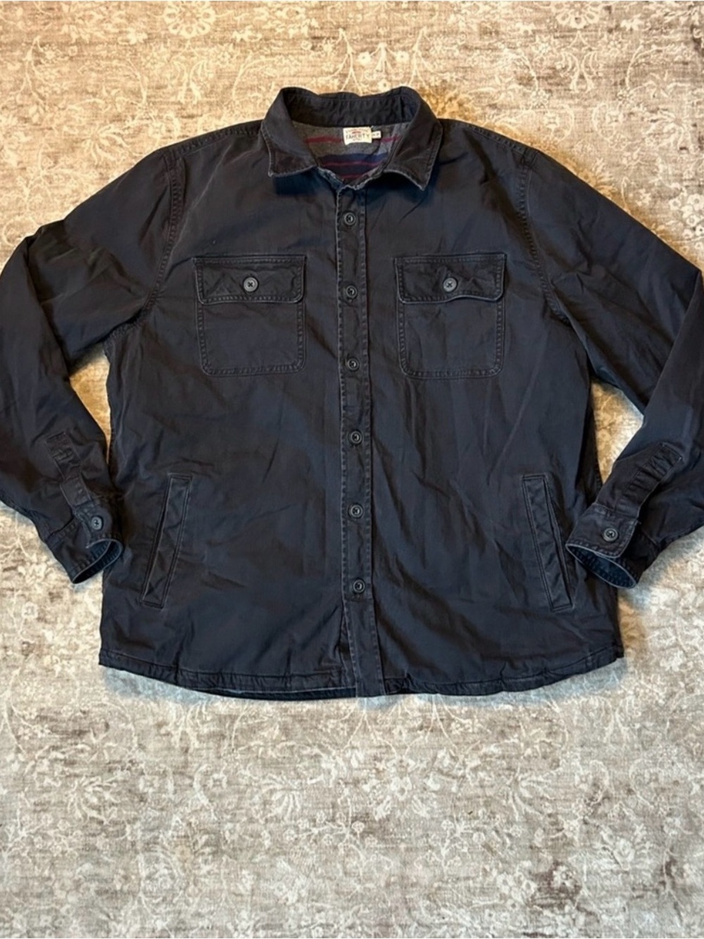Faherty Navy Military-Style Button Front Utility Fleece Lined Jacket